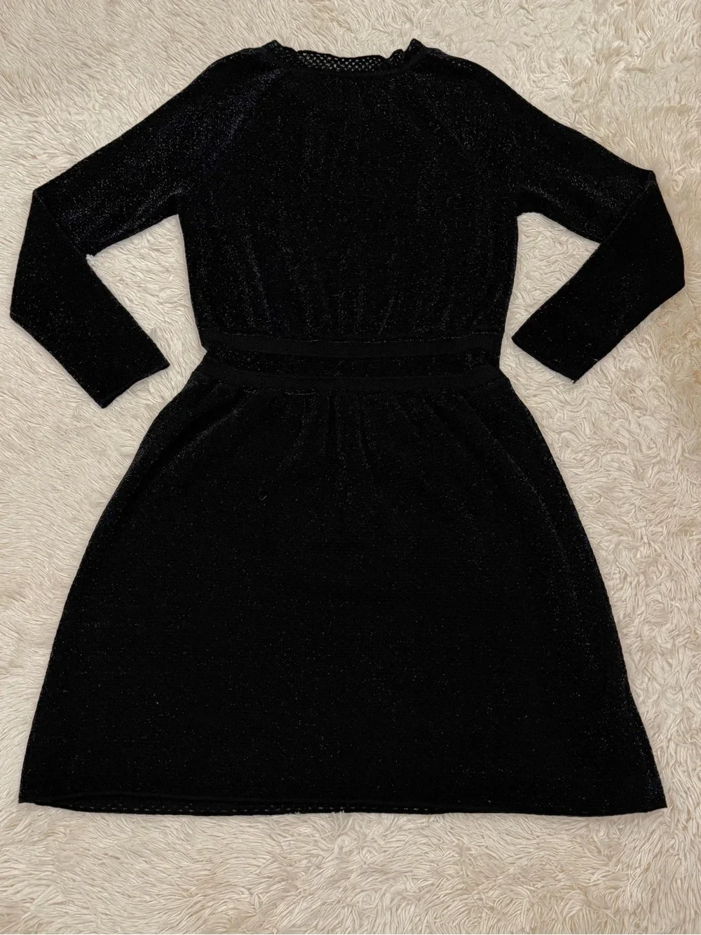 Tory Burch Isabelle Metallic Wool Blend Dress Large Black Sweater Long Sleeve